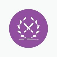 battle. emblem. game. label. swords White Glyph Icon in Circle. Vector Button illustration