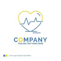 electrocardiograma corazón. latido del corazón. legumbres. vencer a la plantilla de logotipo de empresa azul amarillo. lugar de plantilla de diseño creativo para eslogan. vector