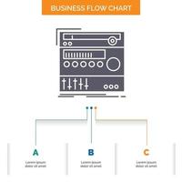 rack. component. module. sound. studio Business Flow Chart Design with 3 Steps. Glyph Icon For Presentation Background Template Place for text. vector