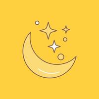 Moon. Night. star. weather. space Flat Line Filled Icon. Beautiful Logo button over yellow background for UI and UX. website or mobile application vector