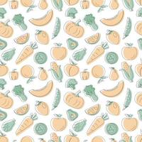 Vegetarian, Fruit and Vegetables Seamless Pattern Design with Fresh, Organic and Natural Food in Hand Drawn Flat Cartoon Background Illustration vector