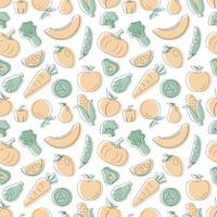 Vegetarian, Fruit and Vegetables Seamless Pattern Design with Fresh, Organic and Natural Food in Hand Drawn Flat Cartoon Background Illustration vector