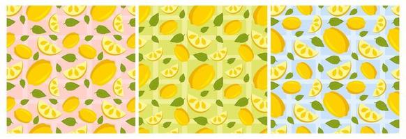 Set of Vegetarian, Fruit or Vegetables Seamless Pattern Design with Fresh, Organic and Natural Food in Hand Drawn Flat Cartoon Background Illustration vector