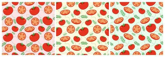 conjunto de diseño de patrones sin fisuras vegetarianos, frutas o verduras con alimentos frescos, orgánicos y naturales en la ilustración de fondo de dibujos animados planos dibujados a mano vector