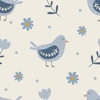 Seamless pattern with birds and flowers in boho style. Vector illustration