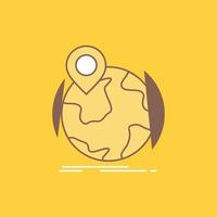 location. globe. worldwide. pin. marker Flat Line Filled Icon. Beautiful Logo button over yellow background for UI and UX. website or mobile application vector