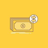 Banknotes. cash. dollars. flow. money Flat Line Filled Icon. Beautiful Logo button over yellow background for UI and UX. website or mobile application vector
