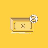 billetes dinero. dólares caudal. icono lleno de línea plana de dinero. hermoso botón de logotipo sobre fondo amarillo para ui y ux. sitio web o aplicación móvil vector