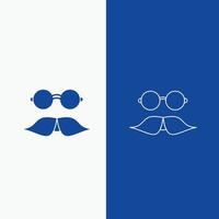 moustache. Hipster. movember. glasses. men Line and Glyph web Button in Blue color Vertical Banner for UI and UX. website or mobile application vector