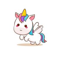 vector de dibujos animados de unicornio pegaso mágico lindo. pony caricatura animal kawaii. Aislado en un fondo blanco.