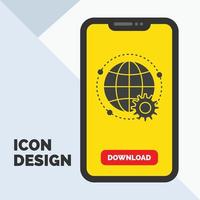 connected. online. world. globe. multiplayer Glyph Icon in Mobile for Download Page. Yellow Background vector