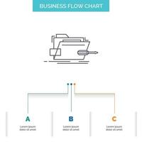 Folder. repair. skrewdriver. tech. technical Business Flow Chart Design with 3 Steps. Line Icon For Presentation Background Template Place for text vector