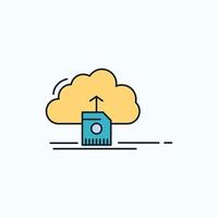 cloud. upload. save. data. computing Flat Icon. green and Yellow sign and symbols for website and Mobile appliation. vector illustration