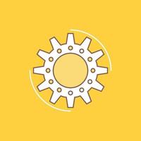 management. process. production. task. work Flat Line Filled Icon. Beautiful Logo button over yellow background for UI and UX. website or mobile application vector
