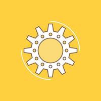 management. process. production. task. work Flat Line Filled Icon. Beautiful Logo button over yellow background for UI and UX. website or mobile application vector
