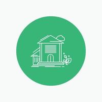 Home. house. Apartment. building. office White Line Icon in Circle background. vector icon illustration