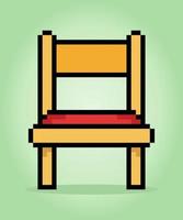 8 bit pixel wooden chair in vector illustration for game assets.