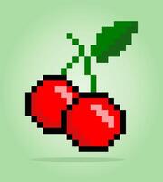 Pixel 8 bit cherry. fruits for game assets in vector illustration.