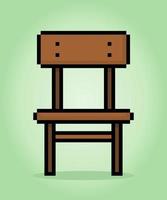 8 bit pixel wooden chair in vector illustration for game assets.