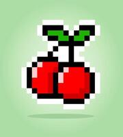 Pixel 8 bit cherry. fruits for game assets in vector illustration.