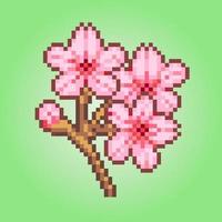 Cherry blossoms 8 bit pixels. tree for game assets in vector illustration.