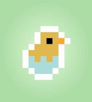 Pixel hatching chicken image. 8 bit game asset Vector illustration