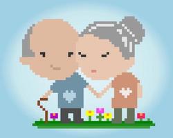 Grandpa and Grandma 8 bit pixels. Old man for game assets in vector illustration.