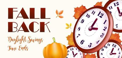 Daylight Savings Time Ends, wall clock with dry leaves background. Suitable for events vector