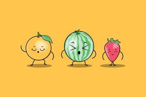 cute colorfull kawaii fruits cartoon characters vector set with many expression