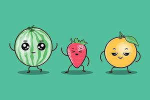 cute colorfull kawaii fruits cartoon characters vector set with many expression