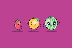 cute colorfull kawaii fruits cartoon characters vector set with many expression