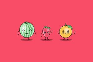 cute colorfull kawaii fruits cartoon characters vector set with many expression