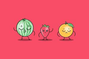 cute colorfull kawaii fruits cartoon characters vector set with many expression