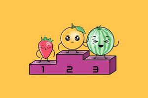 lindo colorido kawaii frutas dibujos animados personajes vector conjunto con muchas expresiones