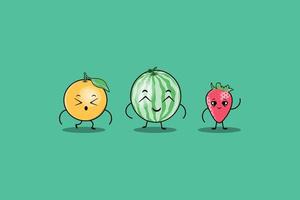 lindo colorido kawaii frutas dibujos animados personajes vector conjunto con muchas expresiones