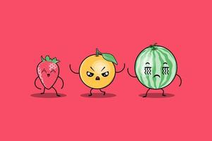 lindo colorido kawaii frutas dibujos animados personajes vector conjunto con muchas expresiones