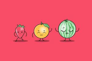 cute colorfull kawaii fruits cartoon characters vector set with many expression