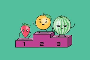 lindo colorido kawaii frutas dibujos animados personajes vector conjunto con muchas expresiones