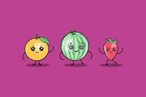 cute colorfull kawaii fruits cartoon characters vector set with many expression