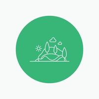 hill. landscape. nature. mountain. tree White Line Icon in Circle background. vector icon illustration