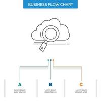 cloud. search. storage. technology. computing Business Flow Chart Design with 3 Steps. Line Icon For Presentation Background Template Place for text vector
