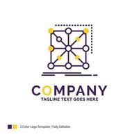 Company Name Logo Design For Data. framework. App. cluster. complex. Purple and yellow Brand Name Design with place for Tagline. Creative Logo template for Small and Large Business. vector