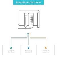 build. equipment. fab. lab. tools Business Flow Chart Design with 3 Steps. Line Icon For Presentation Background Template Place for text vector