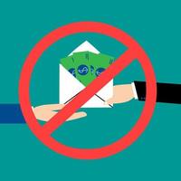 Say no to corruption and bribery concept. Illustration of people receive bribery with prohibited sign vector