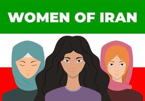 The women of Iran. Iran protests. Freedom. Stop violence. Iran's flag. Hijab. vector