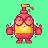 linda mascota de personaje de botella de champú para mascotas con gesto de mano pulgar arriba dibujos animados aislados en diseño de estilo plano vector