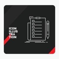 Red and Black Creative presentation Background for expertise. checklist. check. list. document Line Icon vector