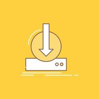 Addition. content. dlc. download. game Flat Line Filled Icon. Beautiful Logo button over yellow background for UI and UX. website or mobile application vector