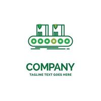 Belt. box. conveyor. factory. line Flat Business Logo template. Creative Green Brand Name Design. vector