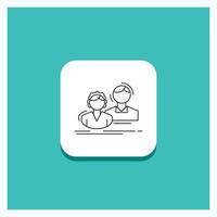 Round Button for student. employee. group. couple. team Line icon Turquoise Background vector